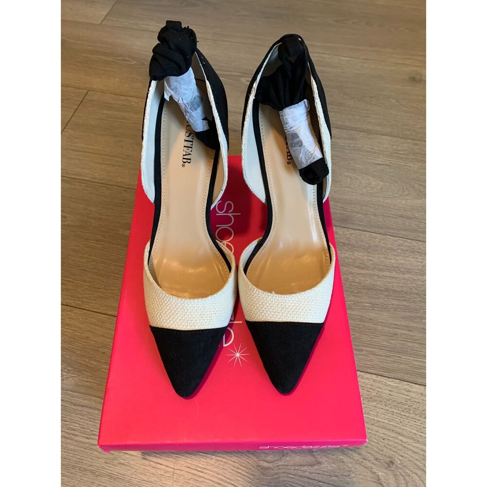 JustFab Black & White Espadrille Platform Stiletto Heels Size 9.5 - Picture 2 of 6